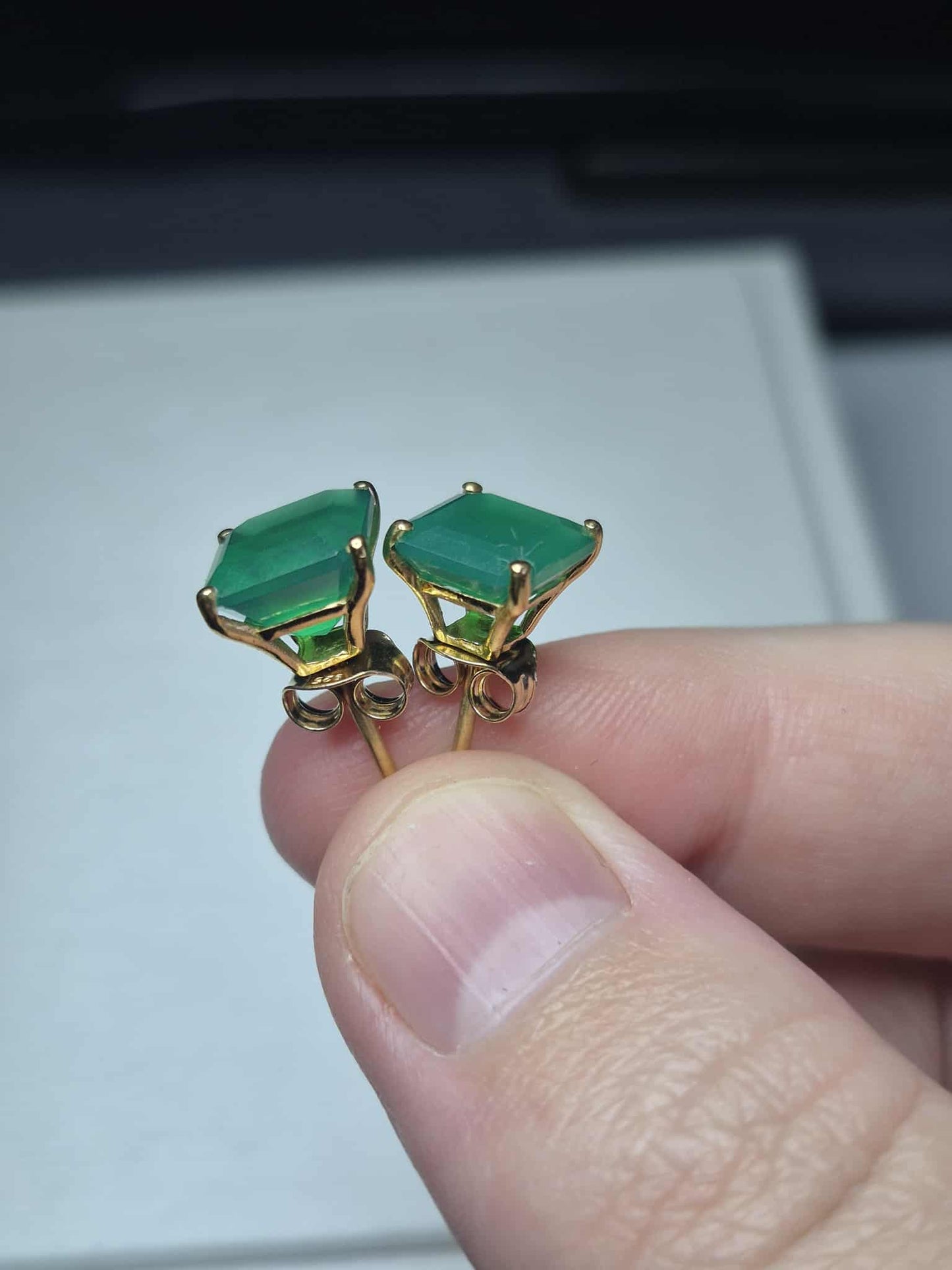 4.43ct Green Onyx Solitaire Stud Earrings in 14K Yellow Gold Overlay 925 Sterling Silver