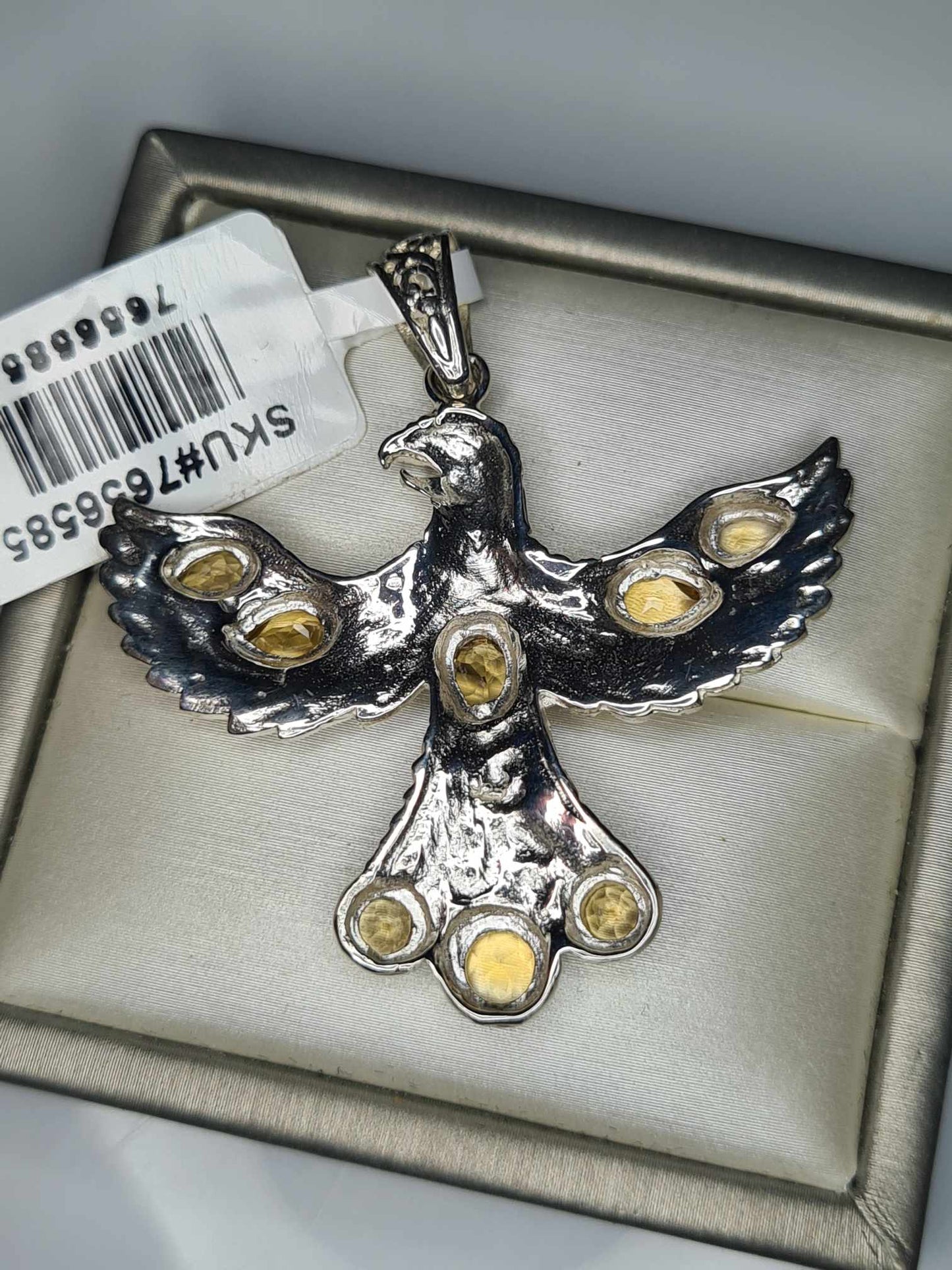 2.62ct Hand Made Citrine Eagle Pendant 925 Sterling Silver