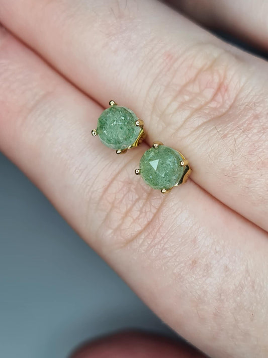1.93ct Green Quartz Solitaire Stud Earrings in 9K Gold Overlay 925 Sterling Silver