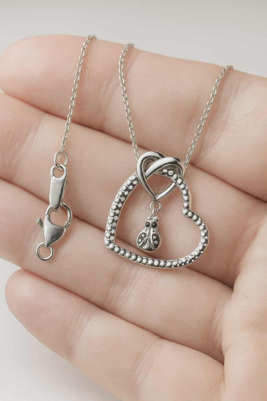 Blue Sapphire LadyBird Necklace Rhodium overlay 925 Sterling Silver