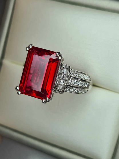 12.70ct Lab Created Padparadscha Sapphire and Natural Zircon Ring 925 Sterling Silver SIZE Q