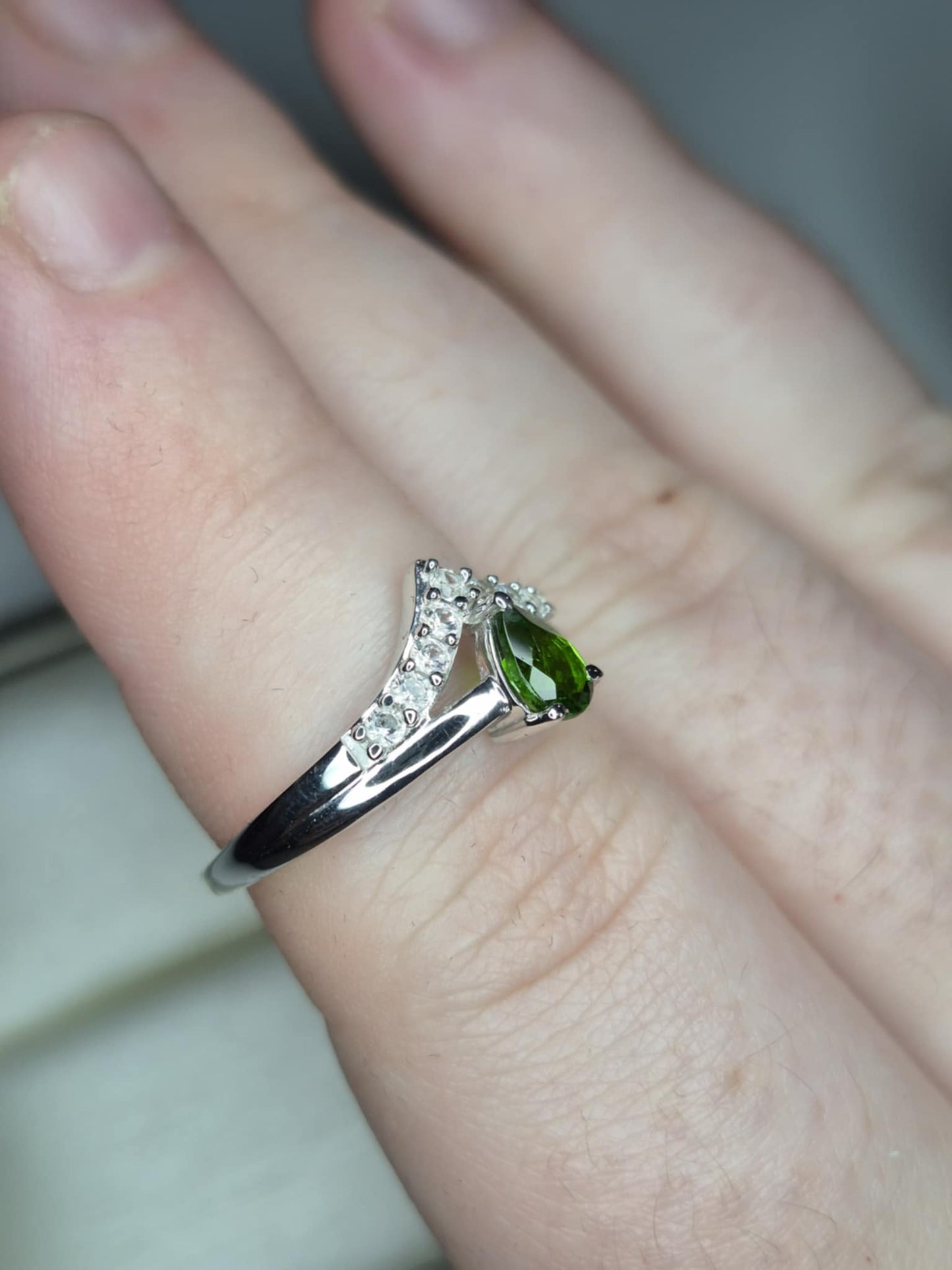 Natural Russian Diopside, Natural White Zircon Crown Ring in Rhodium Overlay 925 Sterling Silver SIZE N