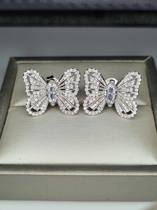 3.110ct Designer Inspired Cubic Zirconia Butterfly Stud Earrings in 925 Sterling Silver Rhodium Overlay
