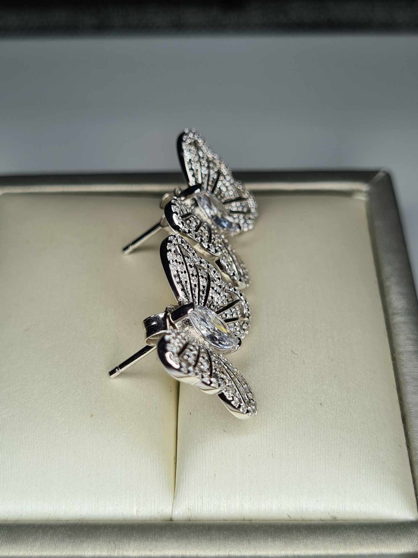 3.110ct Designer Inspired Cubic Zirconia Butterfly Stud Earrings in 925 Sterling Silver Rhodium Overlay