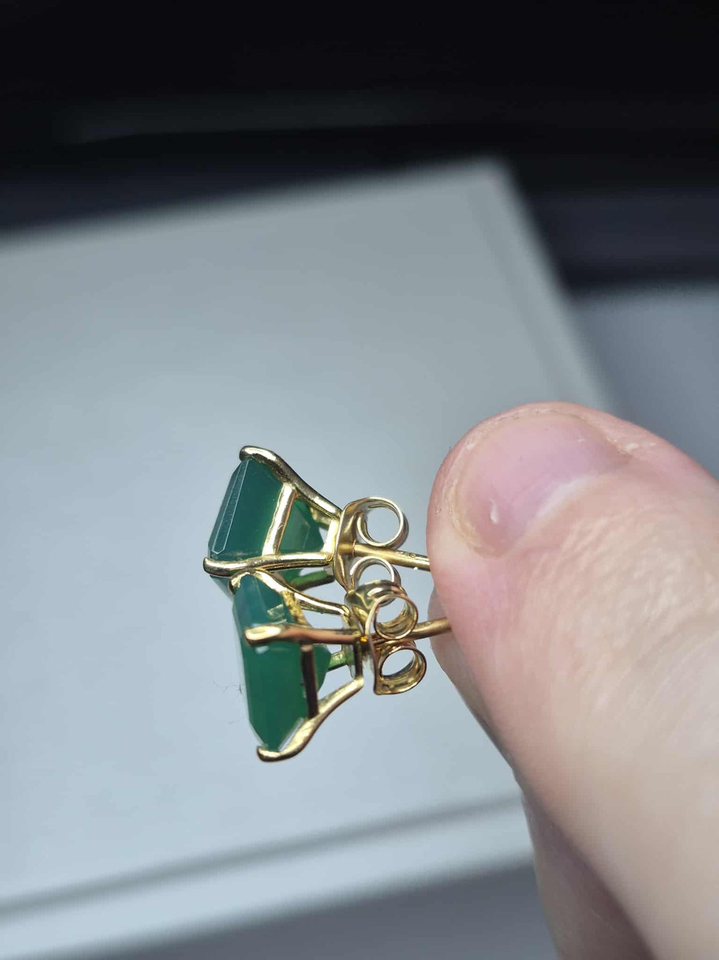 4.43ct Green Onyx Solitaire Stud Earrings in 14K Yellow Gold Overlay 925 Sterling Silver