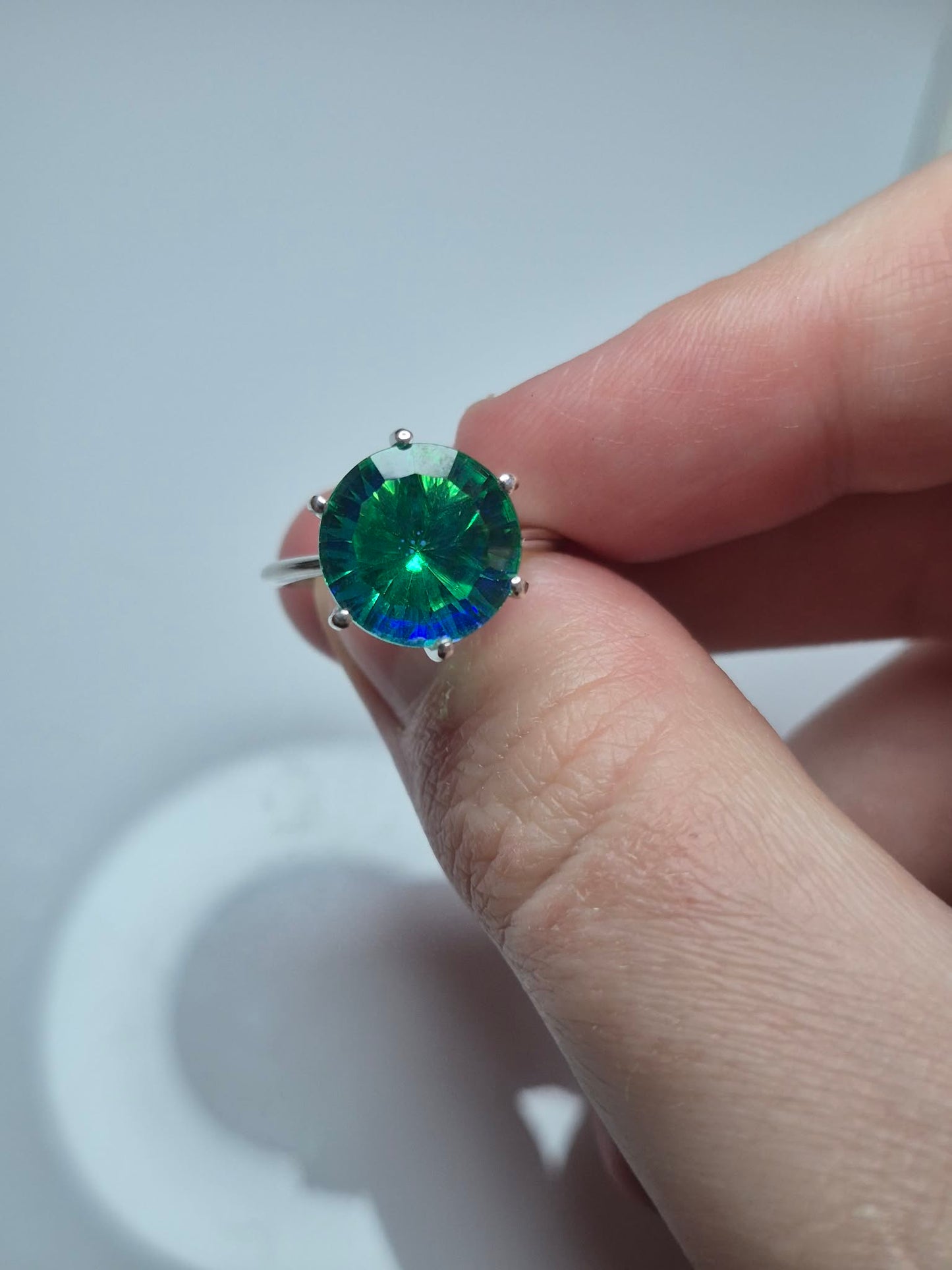 5.38ct Peacock Triplet Quartz Ring in Platinum Overlay 925 Sterling Silver SIZE K