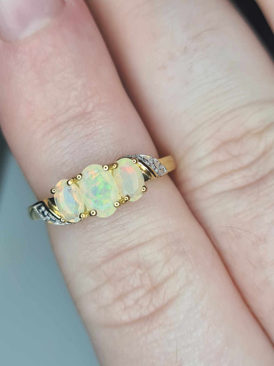 0.60ct AA Ethiopian Welo Opal Ring in 14K Gold Overlay 925 Sterling Silver