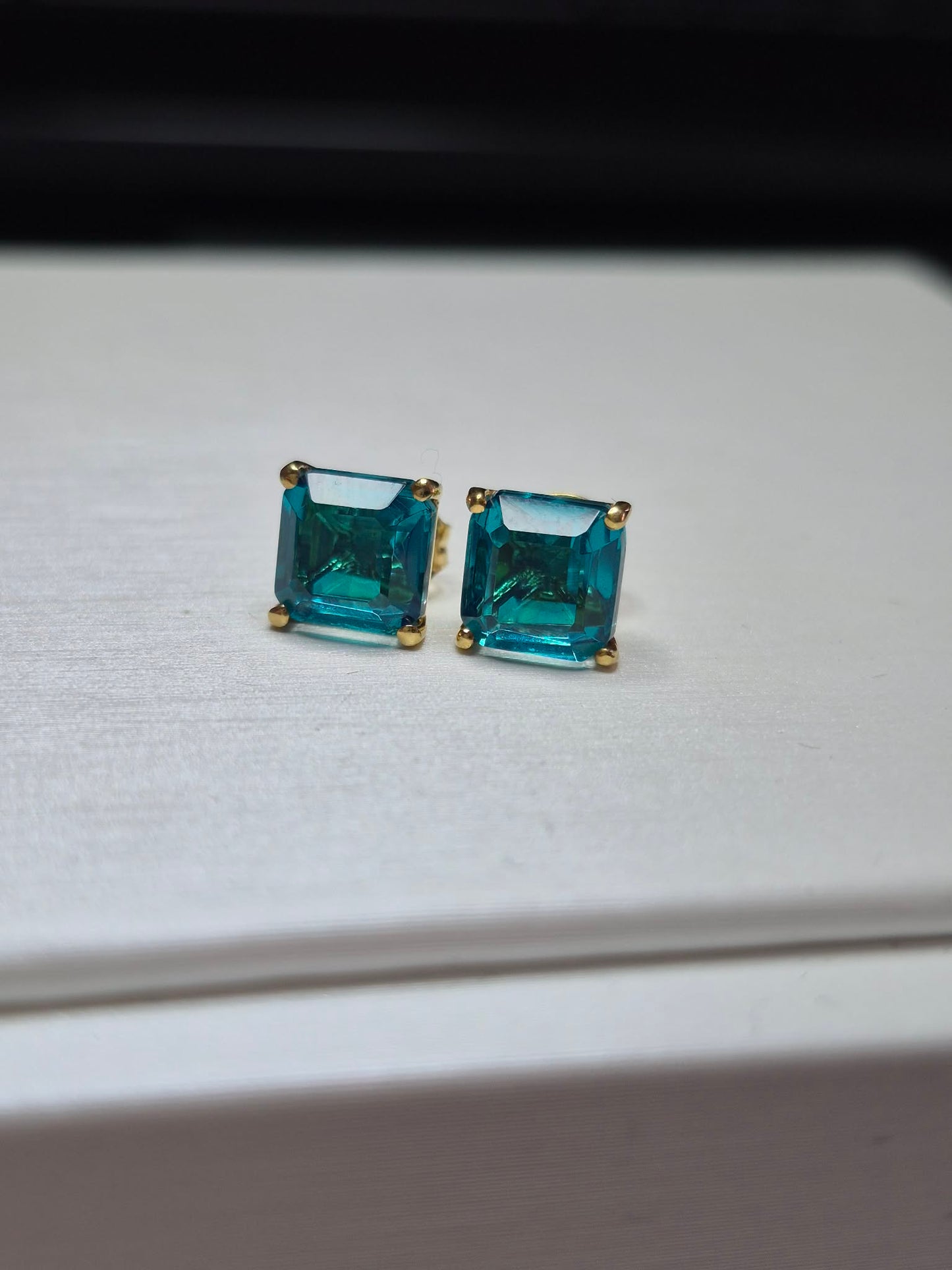 3.90ct Blue Triplet Quartz Solitaire Stud Earrings in Yellow Gold Plated 925 Sterling Silver