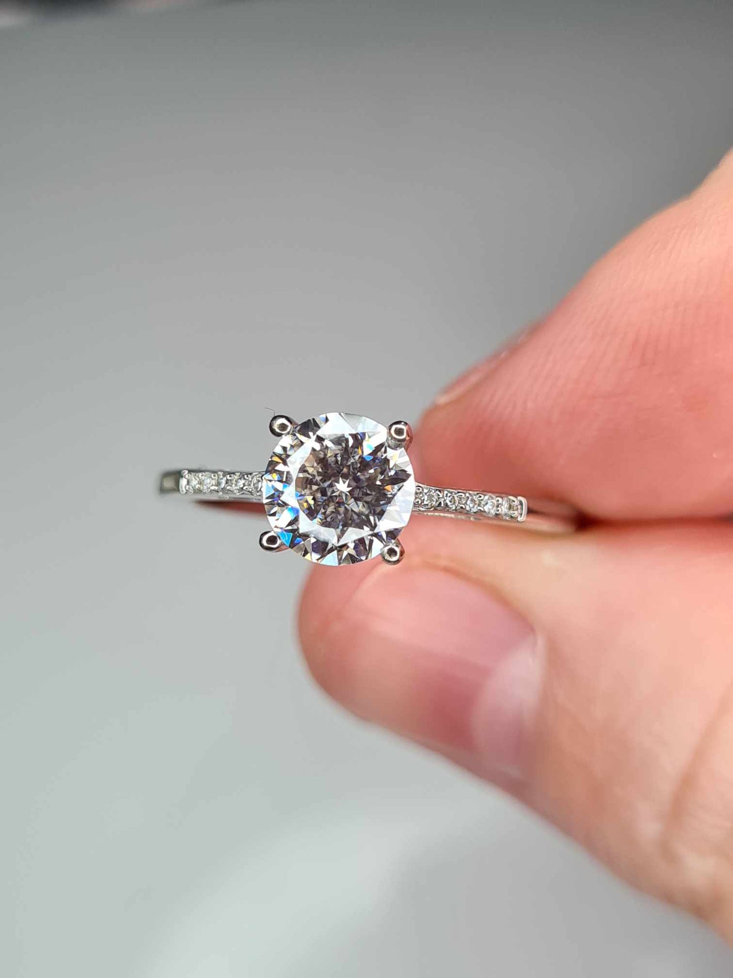 1.30ct Moissanite Engagement Ring in Platinum Overlay 925 Sterling Silver SIZES N,O