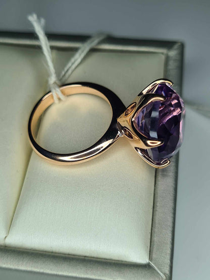 11ct Rose De France Amethyst Ring 18K Rose Gold Overlay 925 Sterling Silver SIZE K