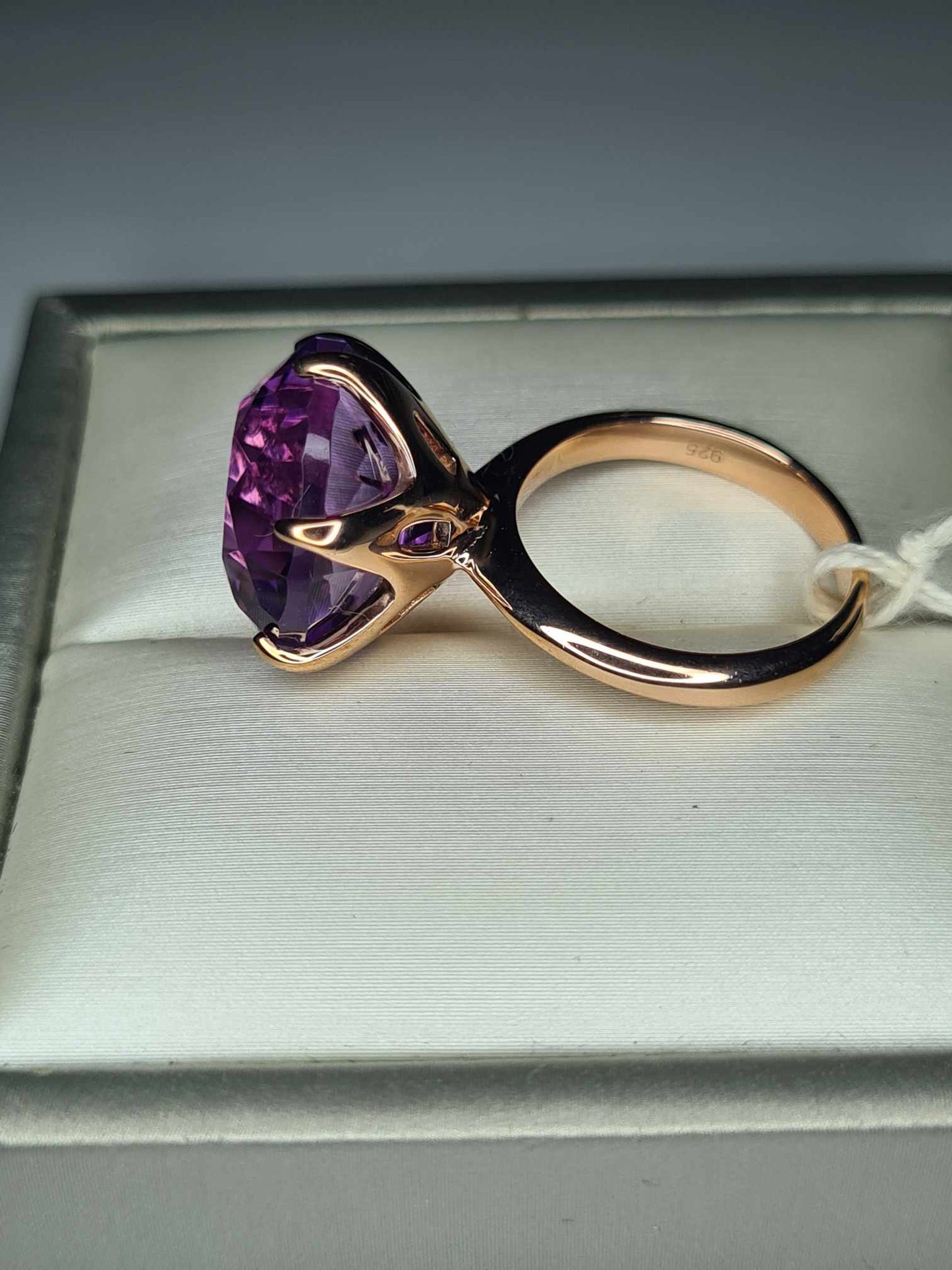 11ct Rose De France Amethyst Ring 18K Rose Gold Overlay 925 Sterling Silver SIZE K