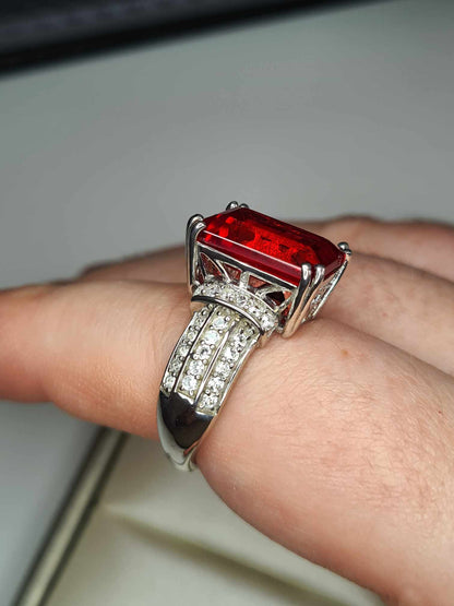 12.70ct Lab Created Padparadscha Sapphire and Natural Zircon Ring 925 Sterling Silver SIZE Q