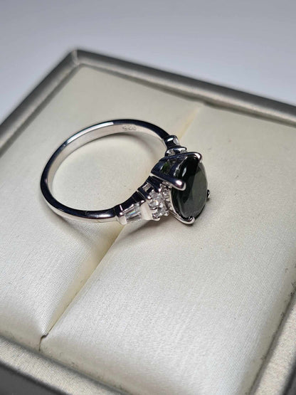 2.40ct Natural Russian Diopside and Natural Zircon Ring 925 Sterling Silver SIZE N