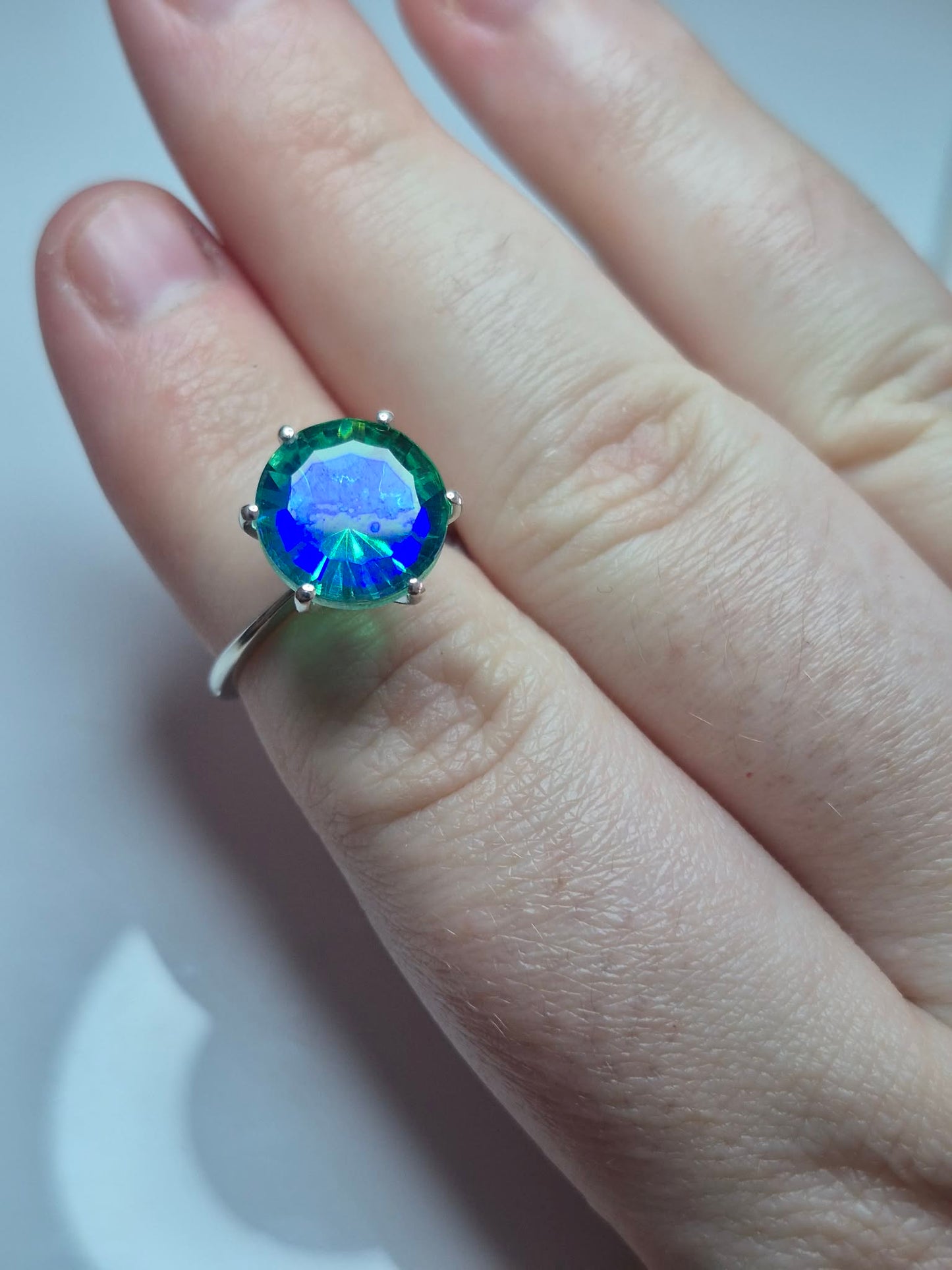 5.38ct Peacock Triplet Quartz Ring in Platinum Overlay 925 Sterling Silver SIZE K