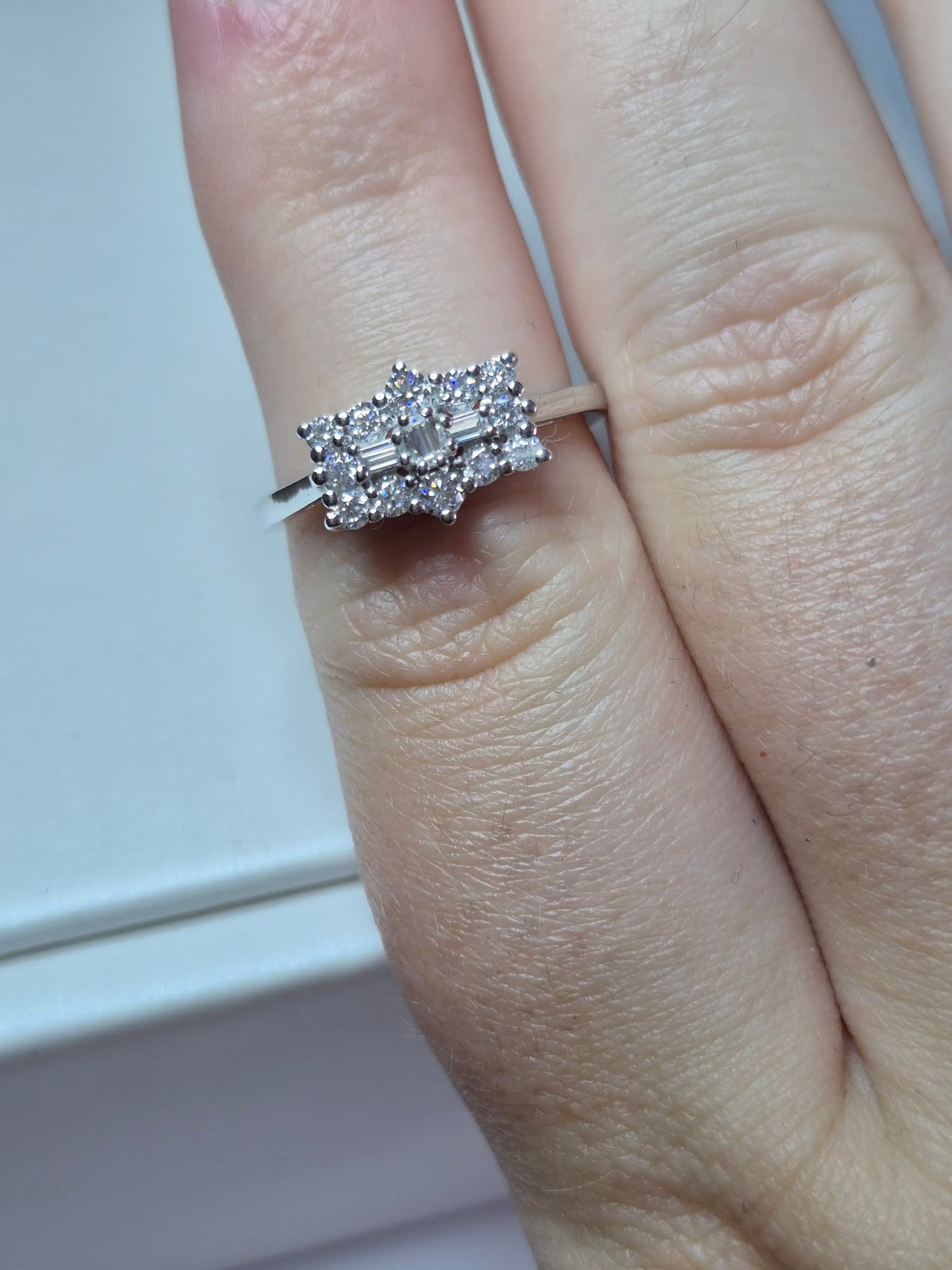 Moissanite Boat Ring in Platinum Overlay 925 Sterling Silver SIZE M
