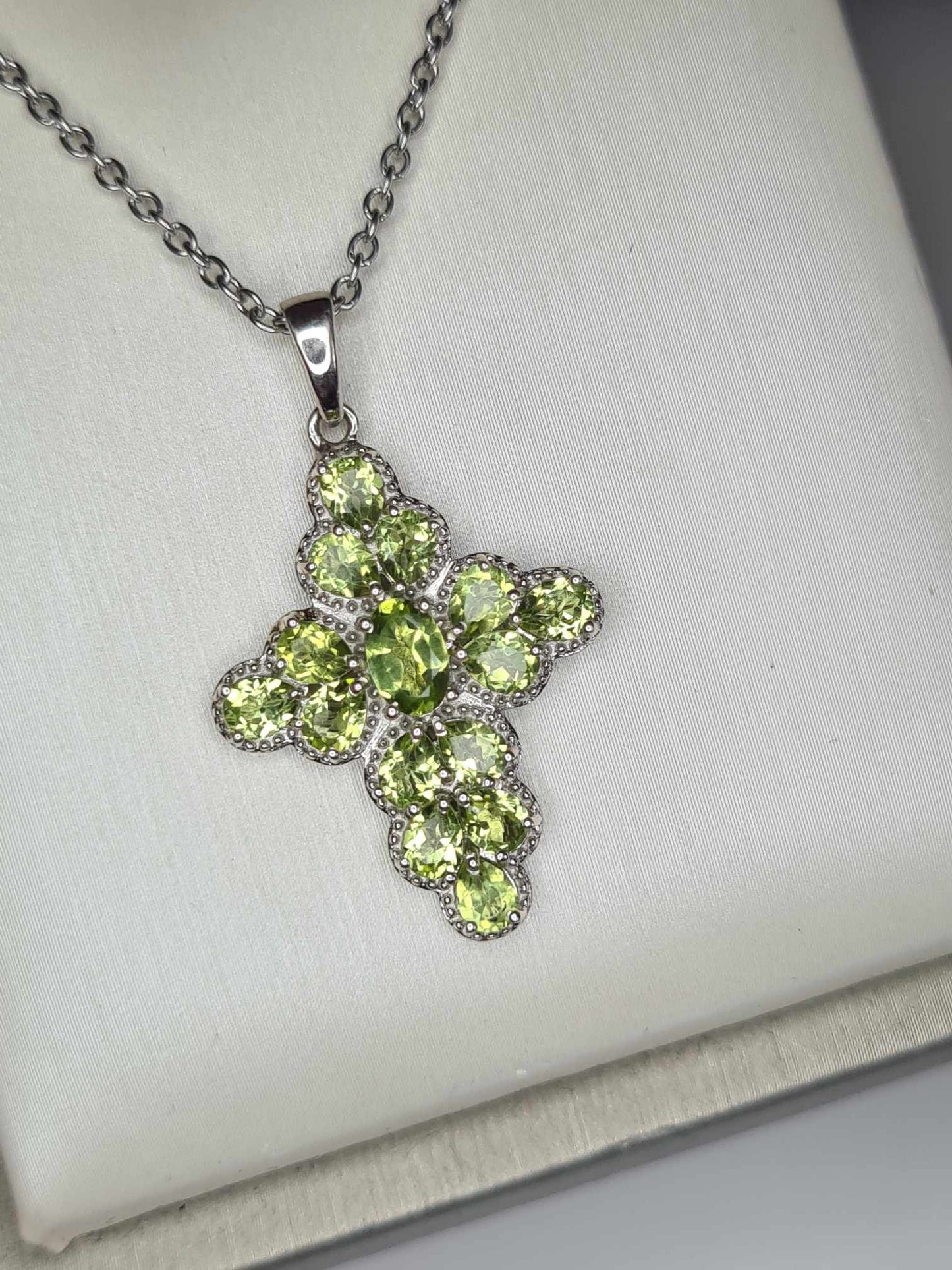 2.44ct Hebei Peridot Cross Pendant 925 Sterling Silver