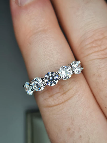 3.25ct Swarovski Zirconia 5 Stone Ring in Rhodium Overlay 925 Sterling Silver