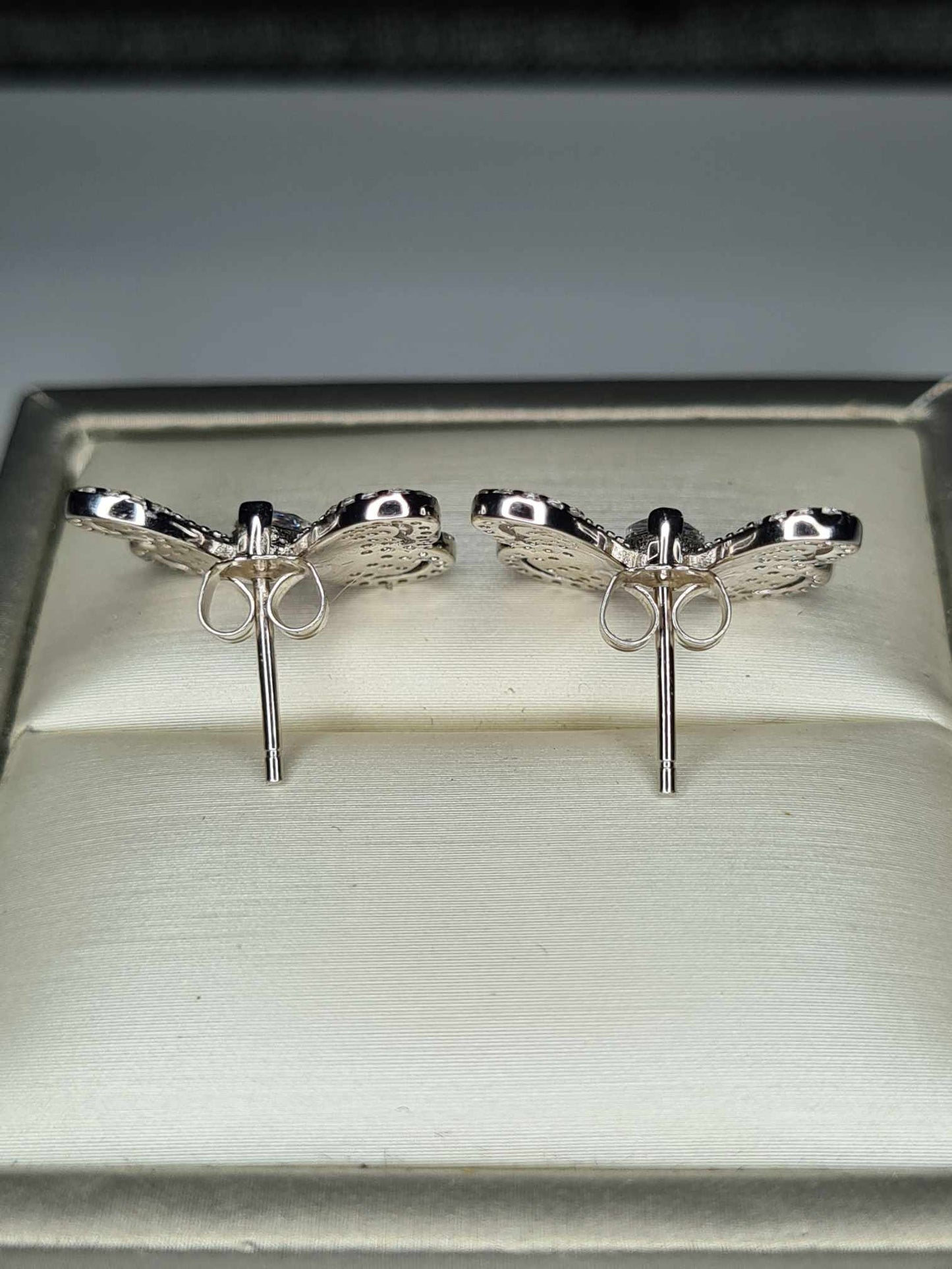 3.110ct Designer Inspired Cubic Zirconia Butterfly Stud Earrings in 925 Sterling Silver Rhodium Overlay