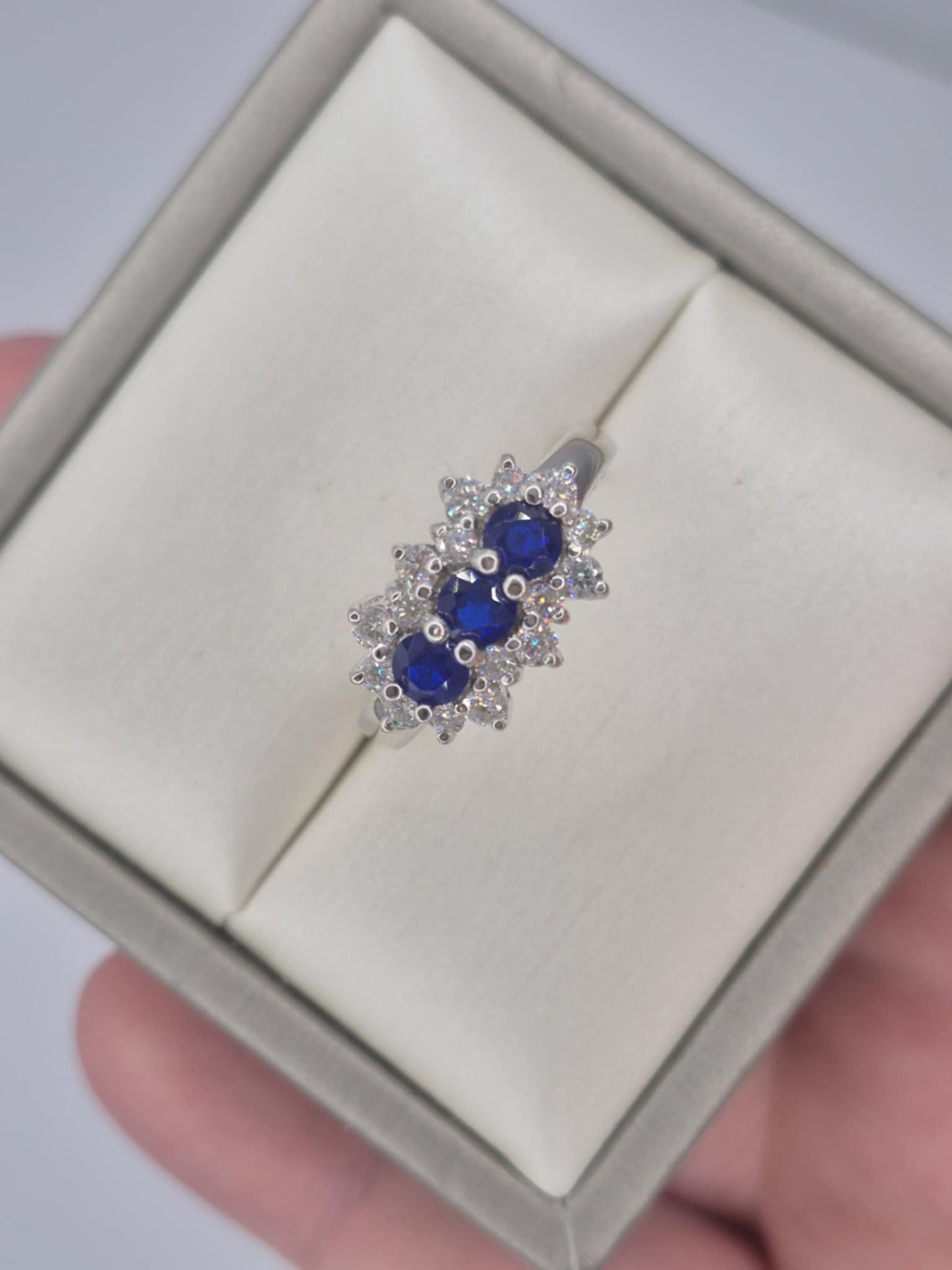 1.54ct Cobalt Blue Spinel & Moissanite Ring in Rhodium Overlay 925 Sterling Silver SIZE S