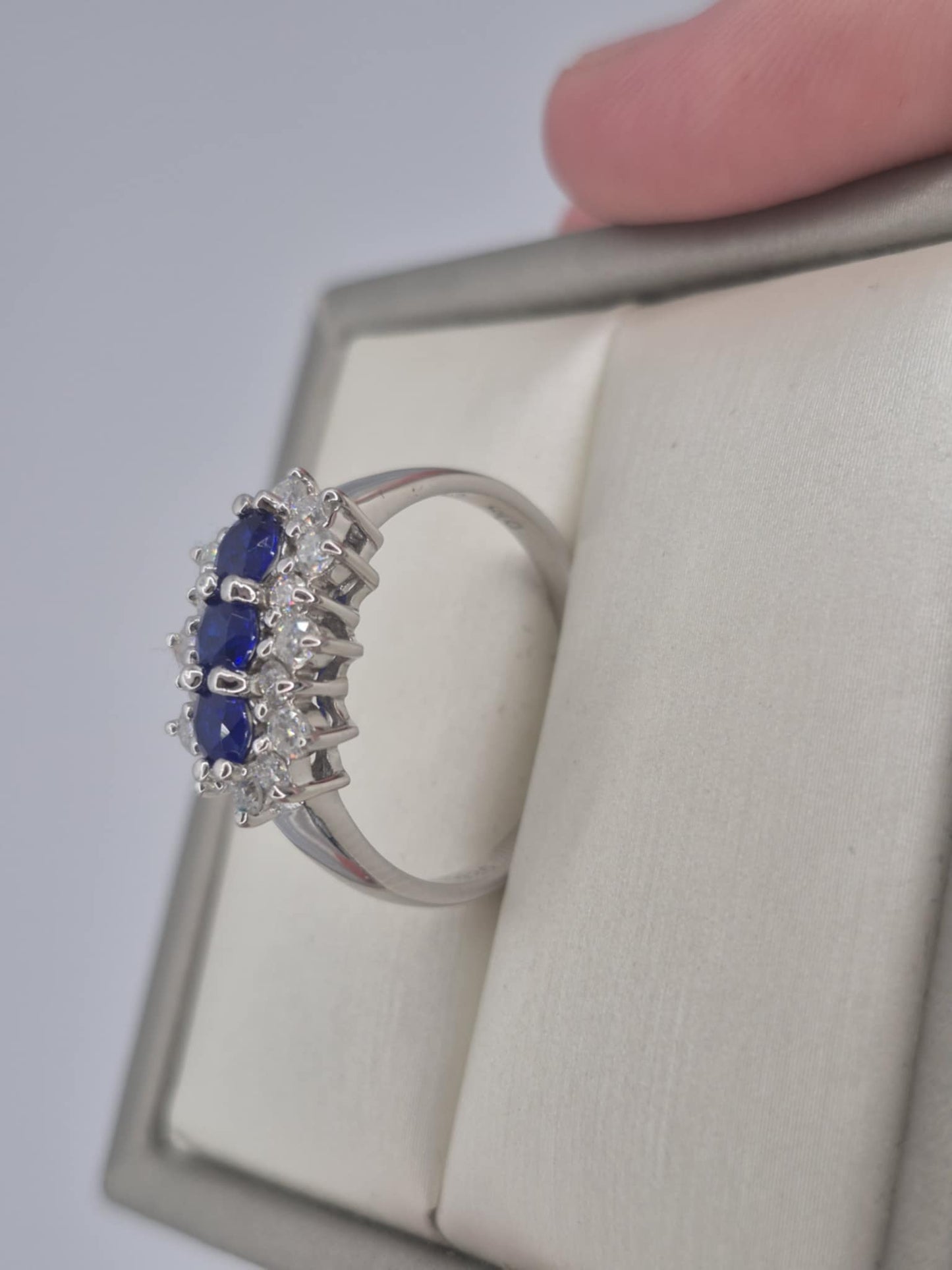 1.54ct Cobalt Blue Spinel & Moissanite Ring in Rhodium Overlay 925 Sterling Silver SIZE S