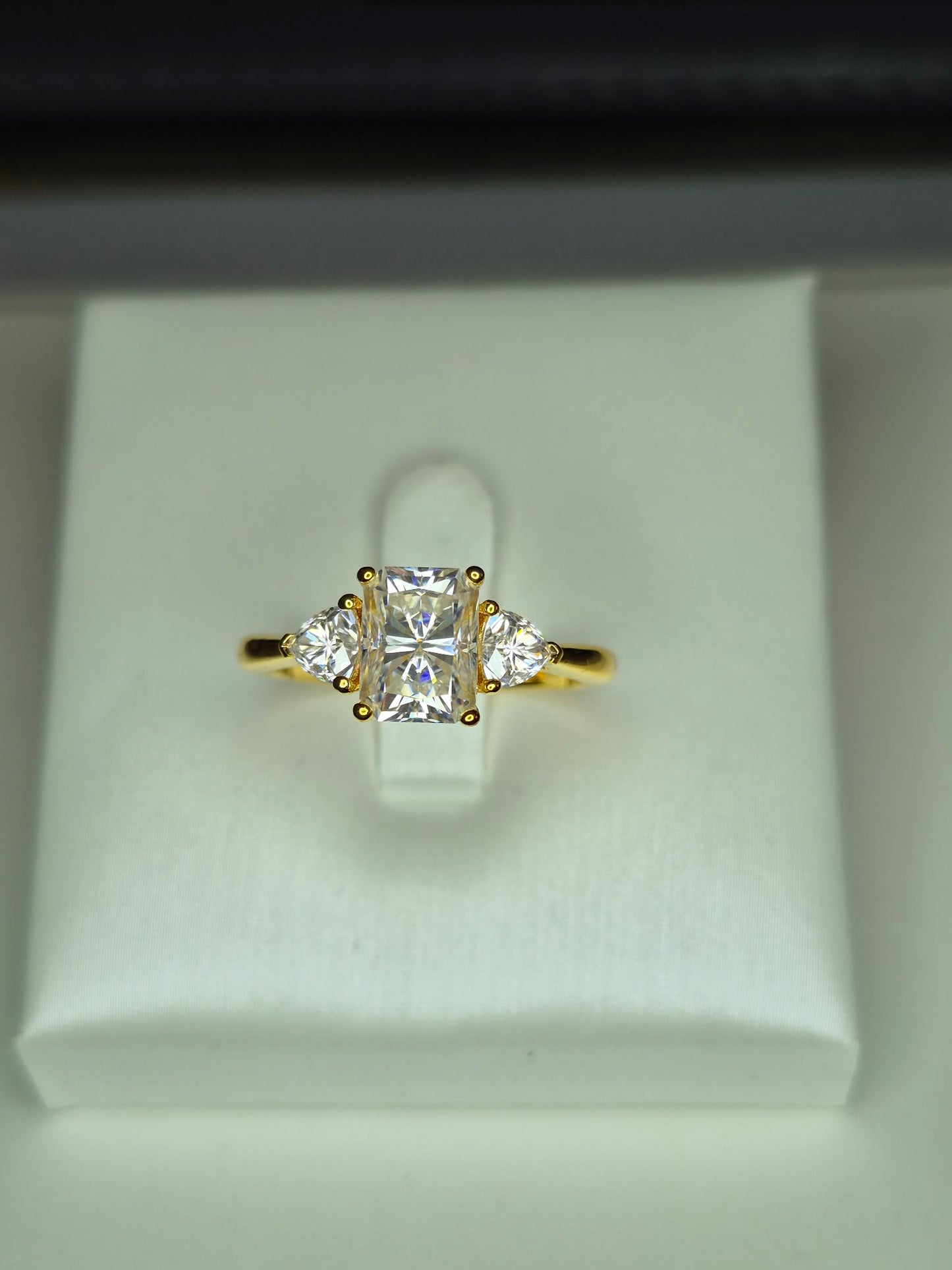Premium Moissanite Trilogy Ring 18k Gold Plated 925 Sterling Silver SIZE P
