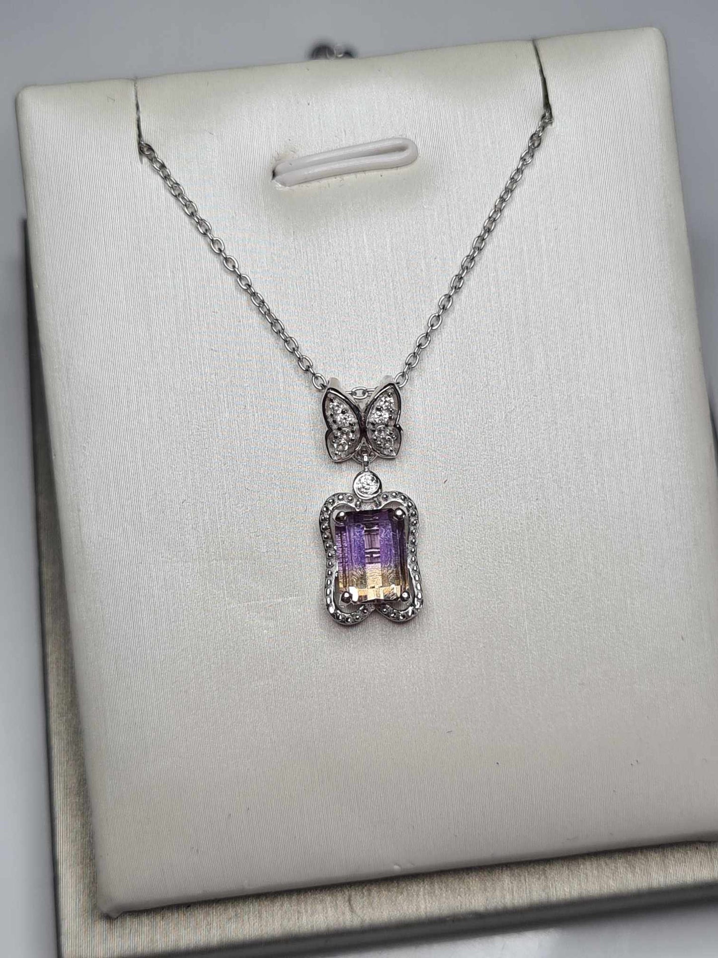 Ametrine & Natural Zircon Butterfly Necklace in Rhodium Overlay 925 Sterling Silver