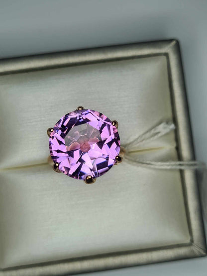 11ct Rose De France Amethyst Ring 18K Rose Gold Overlay 925 Sterling Silver SIZE K