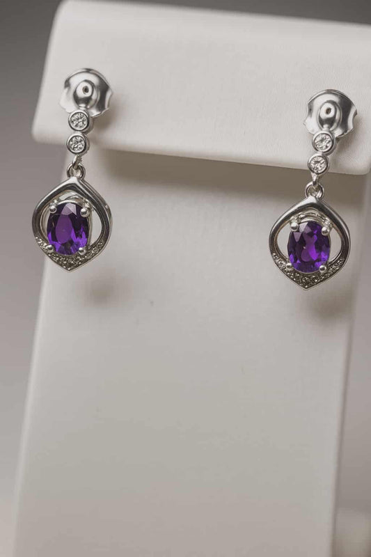 1.68ct Natural Moroccan Amethyst & White Zircon Earrings in Rhodium Overlay 925 Sterling Silver
