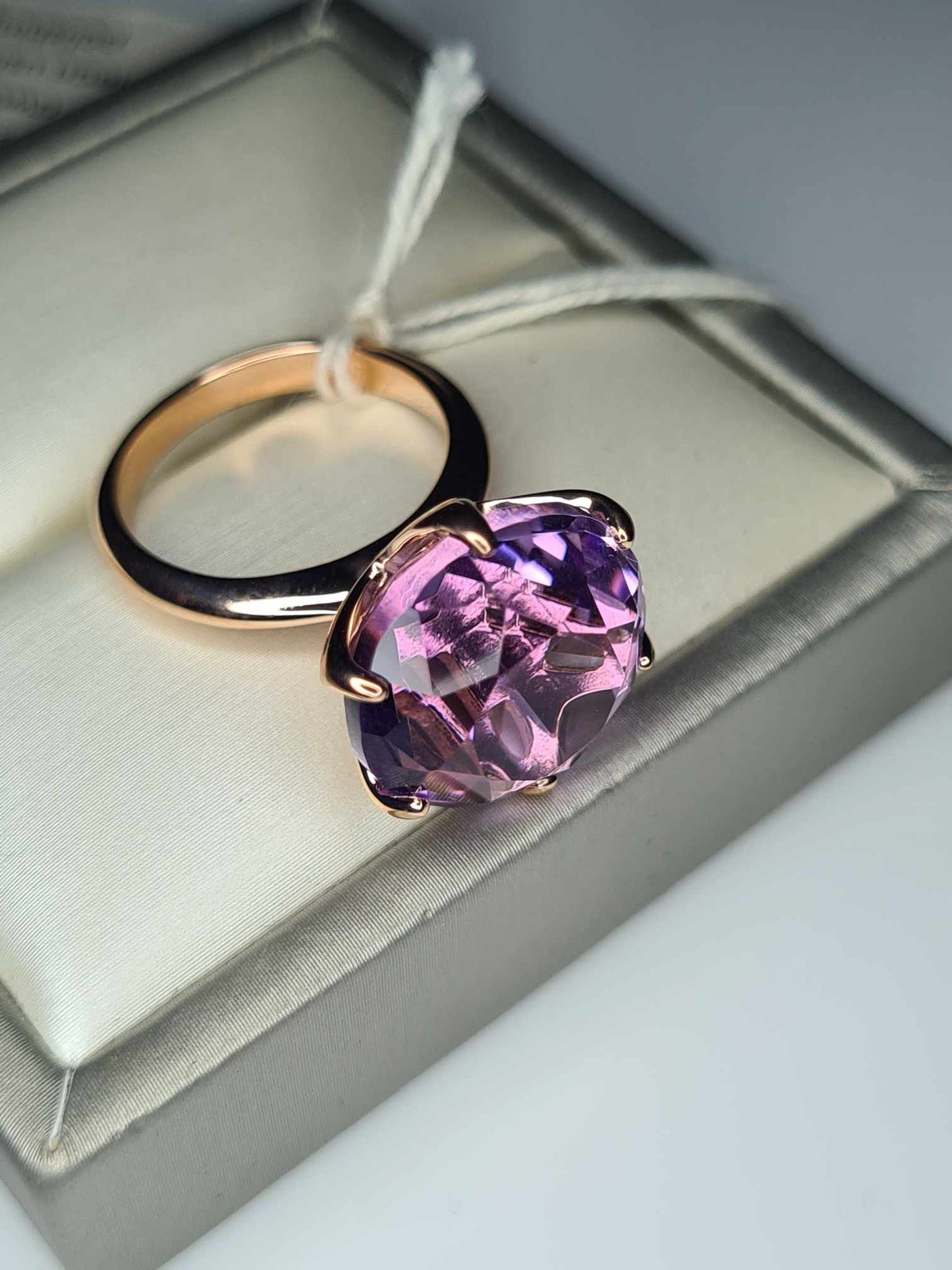 11ct Rose De France Amethyst Ring 18K Rose Gold Overlay 925 Sterling Silver SIZE K