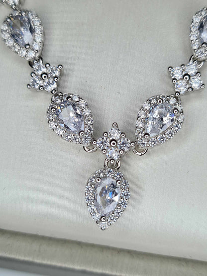 13.25ct Cubic Zirconia Necklace 925 Sterling Silver With Rhodium Overlay