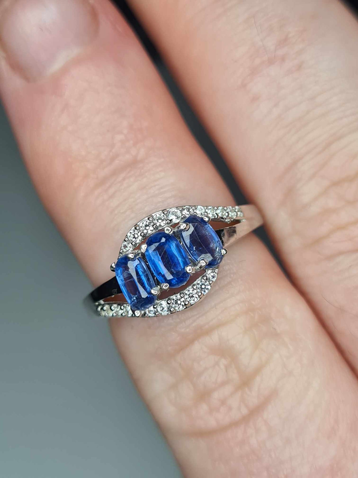 1.20 Ct. Natural Himalayan Kyanite & Natural Zircon Bypass Ring 925 sterling silver SIZE K