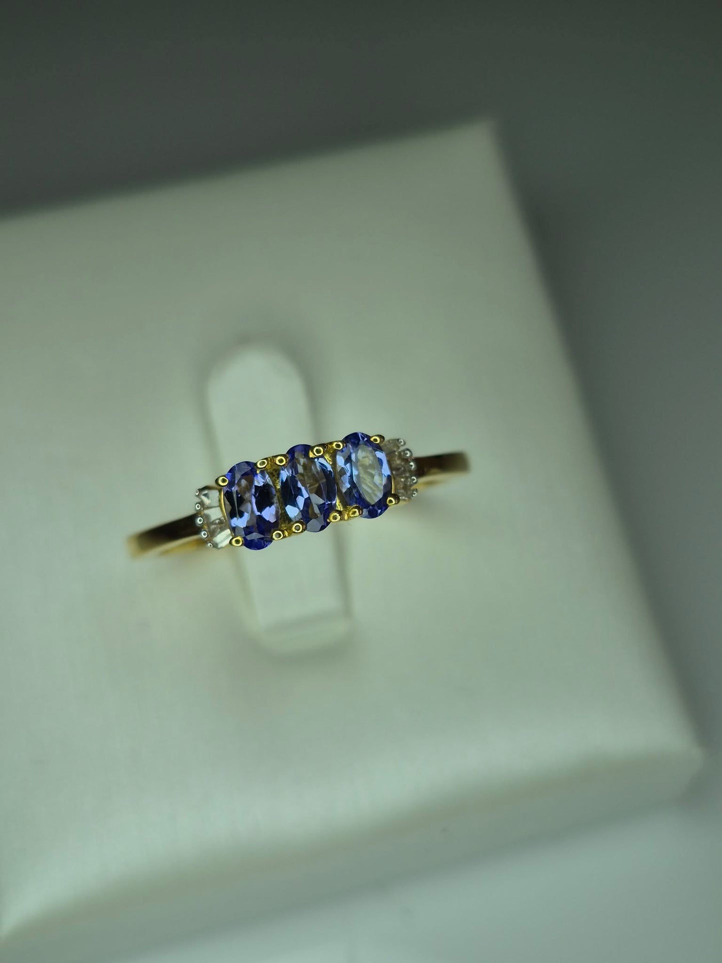 Tanzanite & Natural Diamond Ring in 9K Gold overlay 925 sterling silver N,R,S