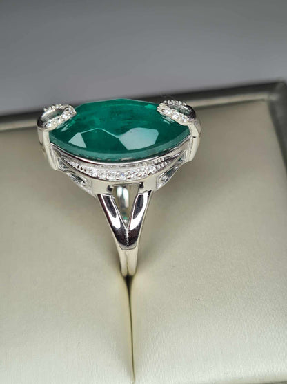 6.701ct Emeraldine Triplet Quartz & White Zircon Marquise Solitaire Ring 925 Sterling Silver SIZE M