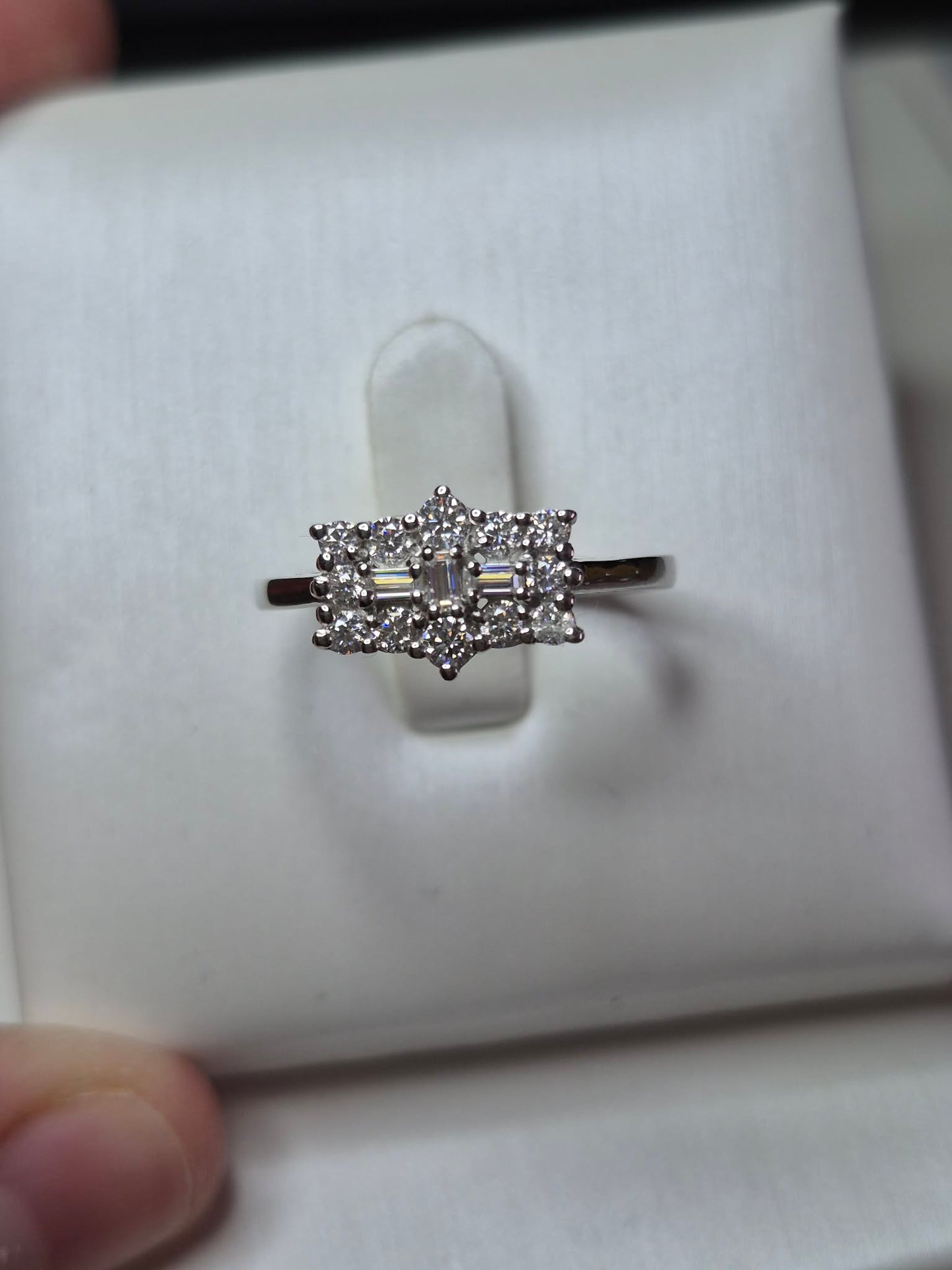 Moissanite Boat Ring in Platinum Overlay 925 Sterling Silver SIZE M