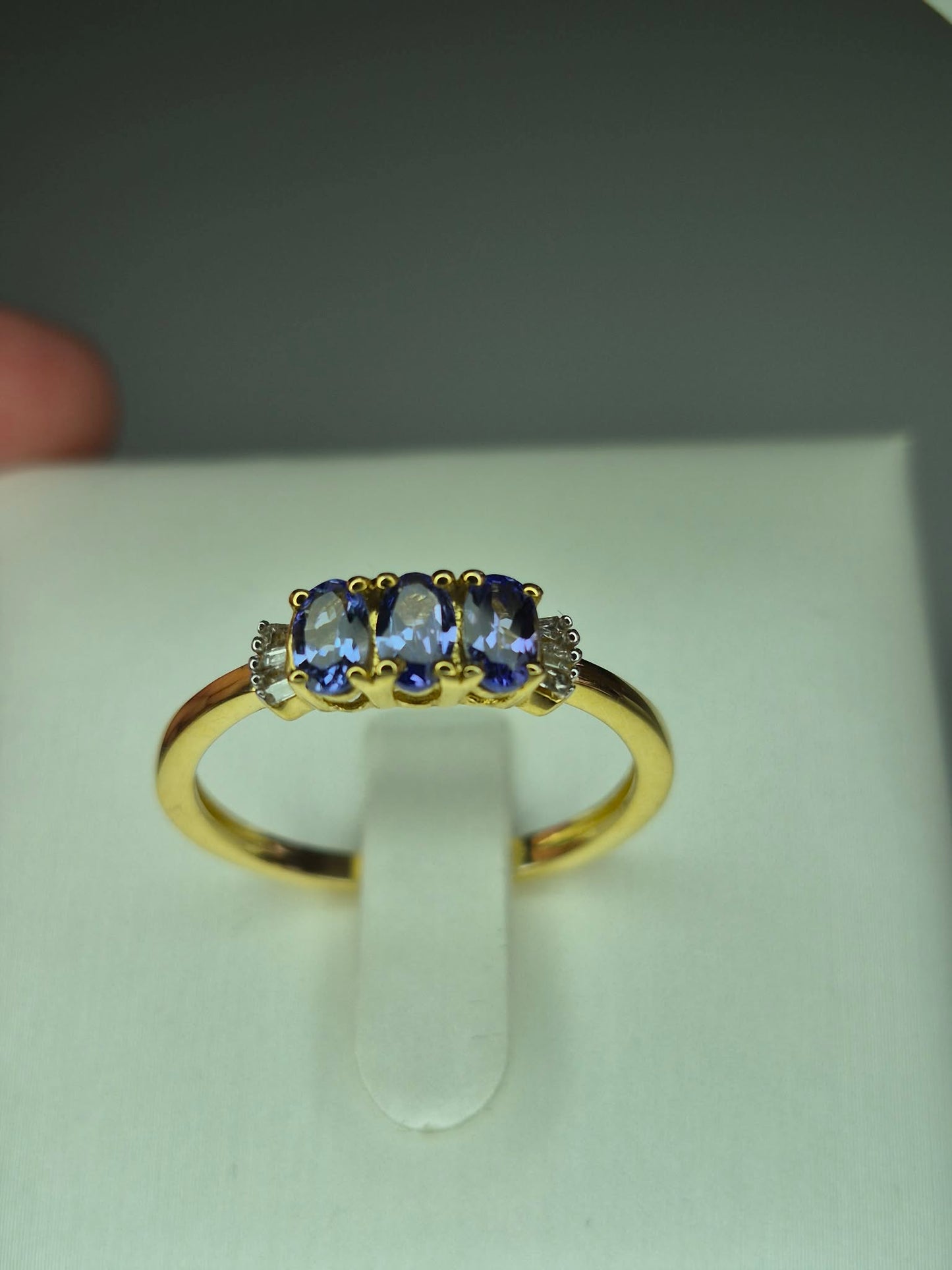 Tanzanite & Natural Diamond Ring in 9K Gold overlay 925 sterling silver N,R,S