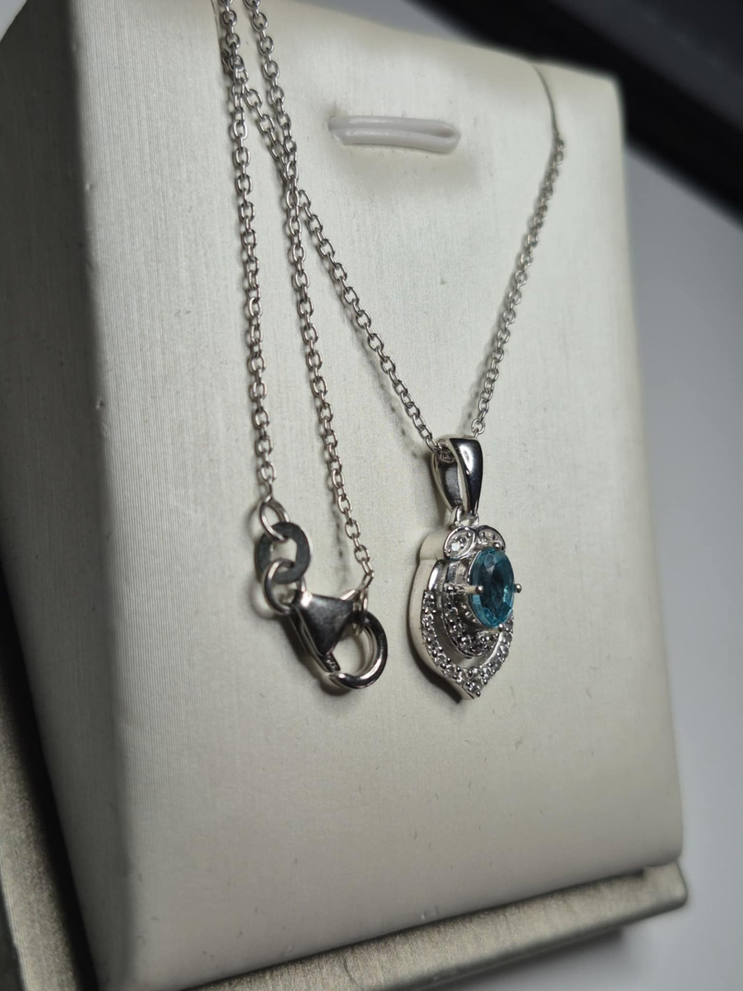 Blue Lagoon Apatite & White Zircon Necklace in Rhodium Overlay Sterling Silver