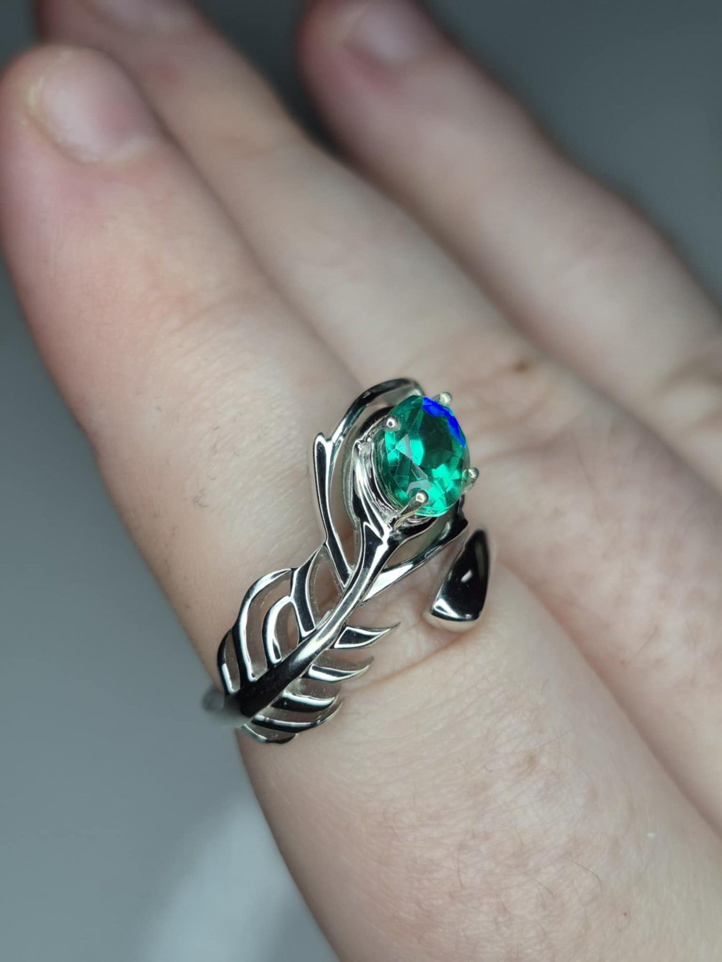 1.44ct Peacock Feather Triplet Quartz Ring in Rhodium Sterling Silver