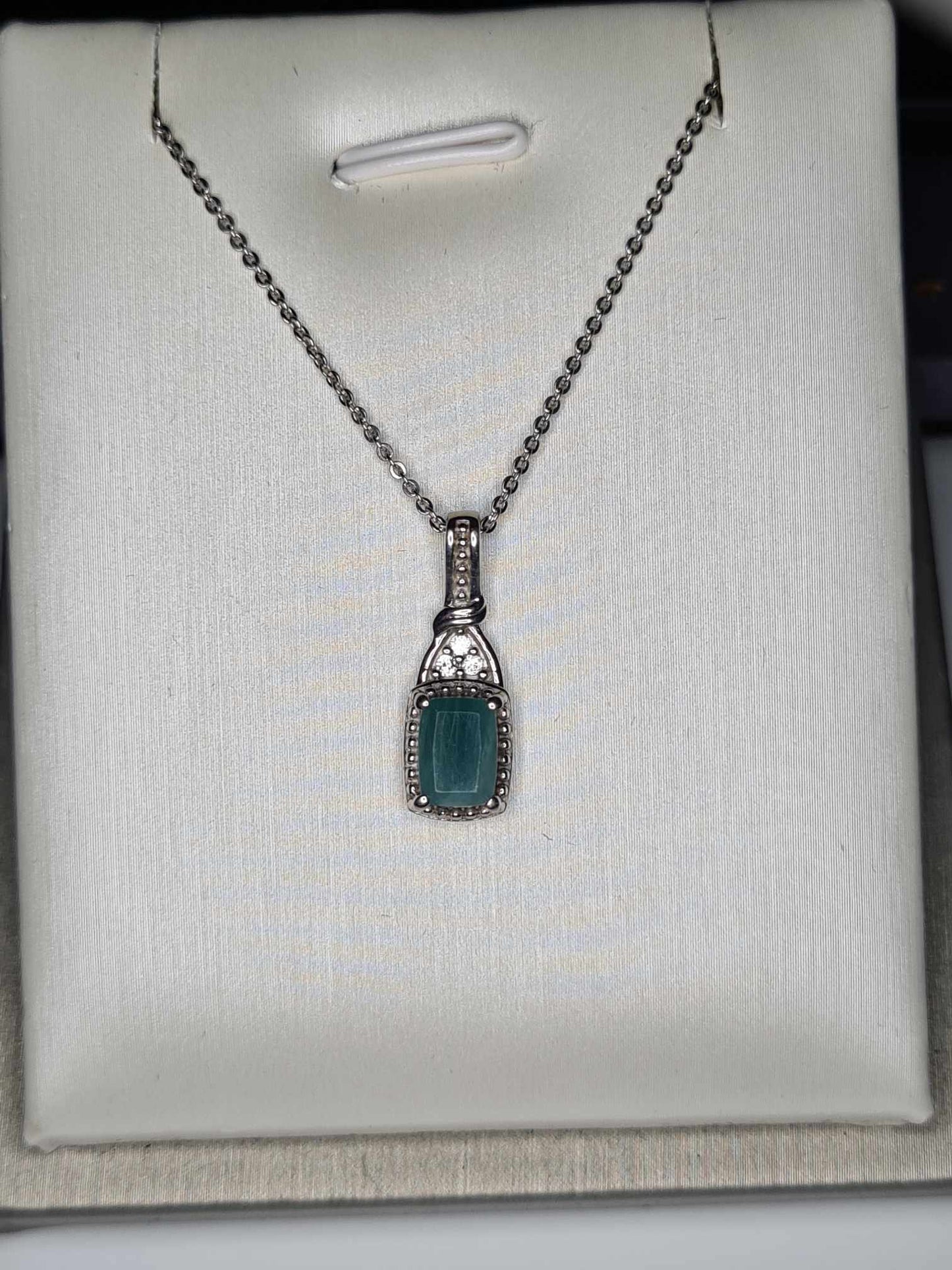 1.300Ct Grandidierite & White Zircon Necklace 925 Sterling Silver