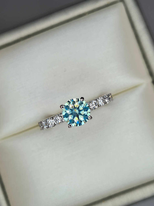 1.41ct light Blue Moissanite Engagement Ring in Rhodium Overlay 925 Sterling Silver SIZE K