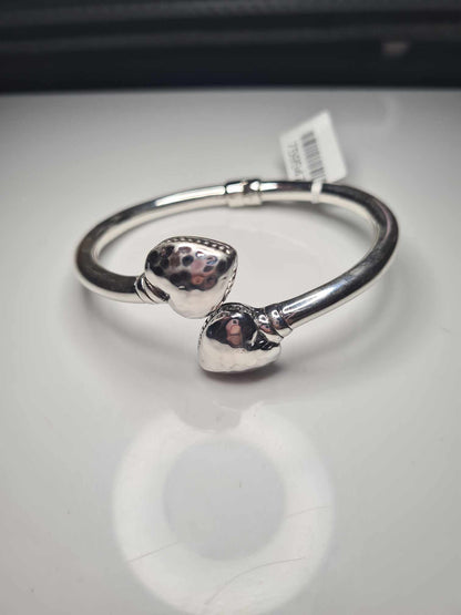 925 Sterling Silver Heart Bangle 7.5inches