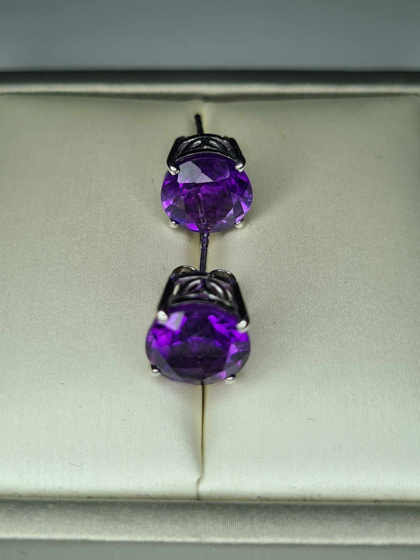 5ct AAA Amethyst Solitaire Earrings in Platinum Overlay 925 Sterling Silver