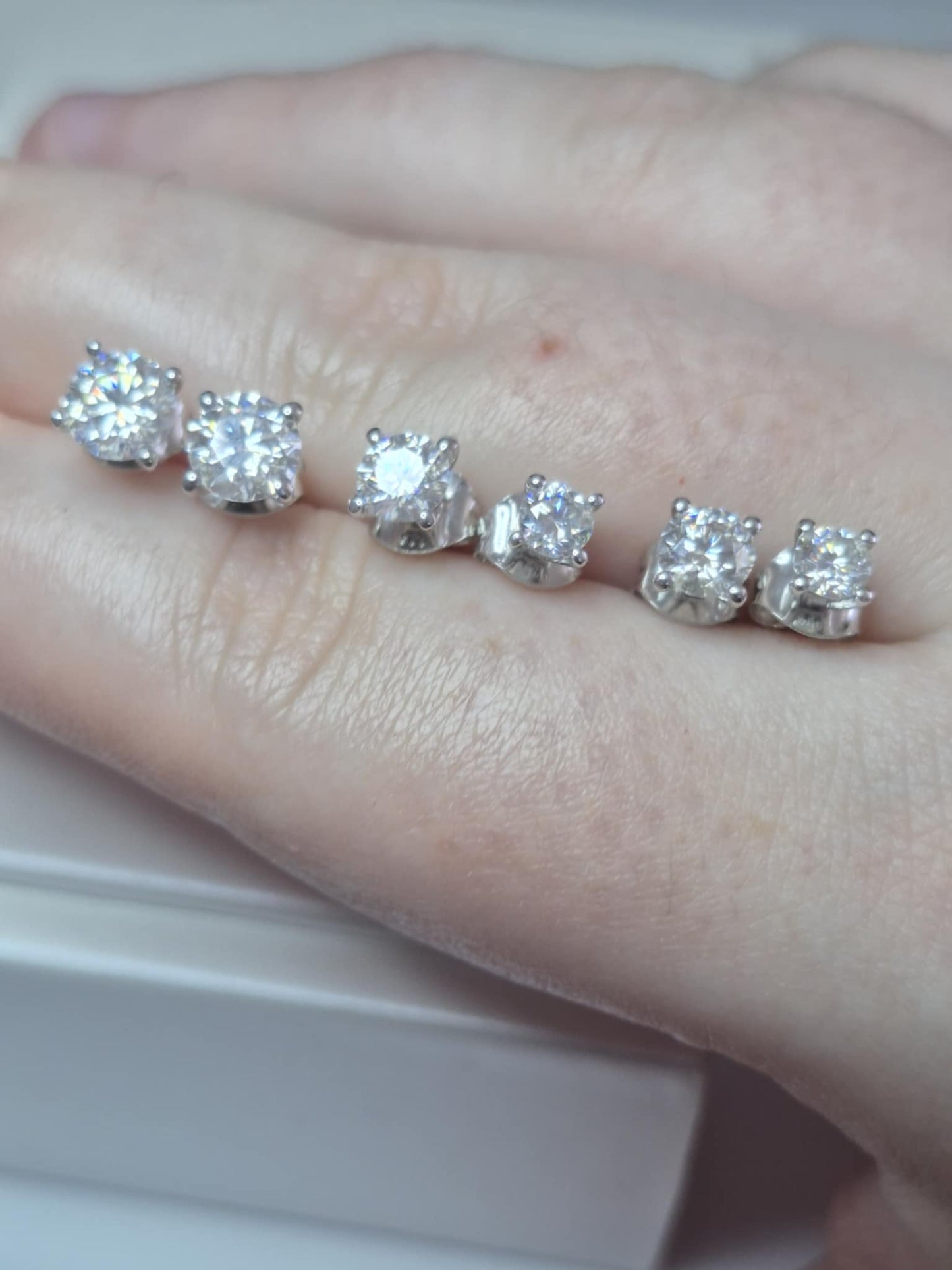 Set of 3 Moissanite Solitaire Stud Earrings 925 Sterling Silver 2.17 Ct.