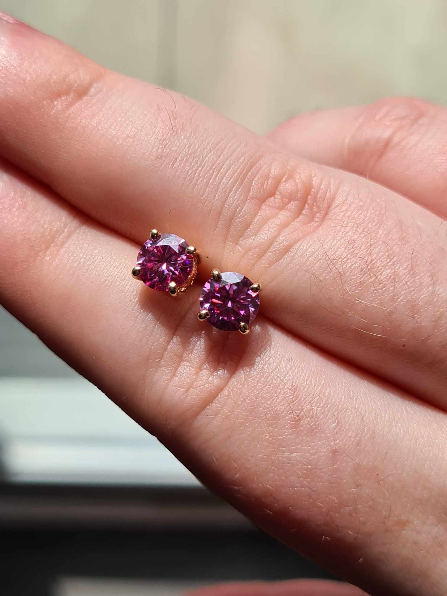 9k Rose Gold 2ct pink Moissanite Solitaire Stud Earrings