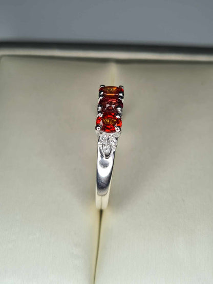 0.753ct Red Sapphire & White Zircon Trilogy Ring in Rhodium Overlay 925 Sterling Silver SIZE L