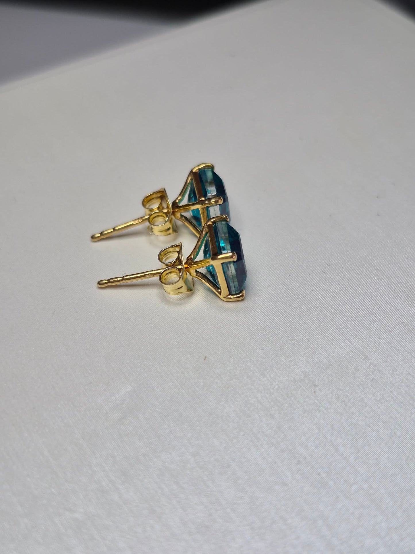 3.90ct Blue Triplet Quartz Solitaire Stud Earrings in Yellow Gold Plated 925 Sterling Silver