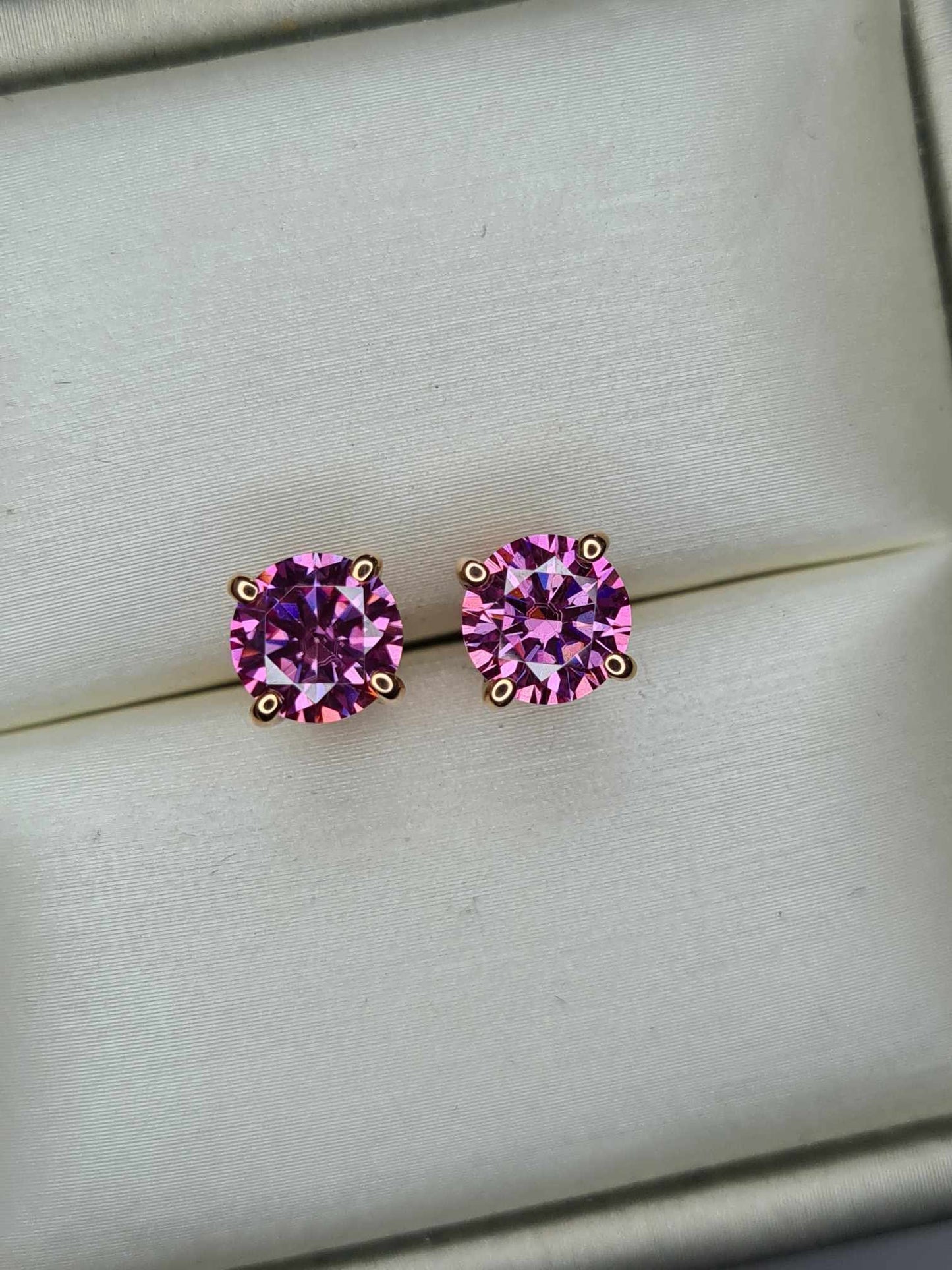 9k Rose Gold 2ct pink Moissanite Solitaire Stud Earrings