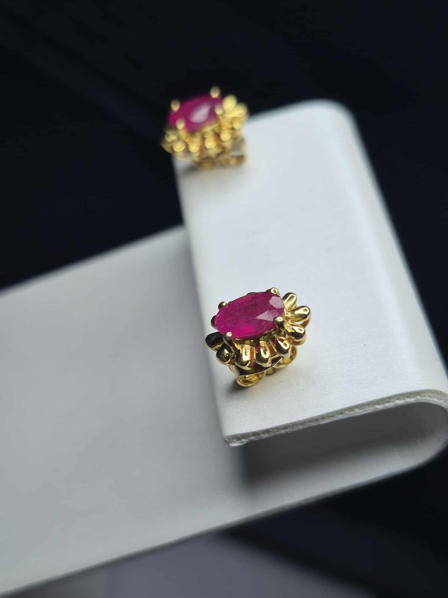 1.348 Ct. African Ruby Solitaire Stud Earrings in 14K Gold Overlay 925 Sterling Silver