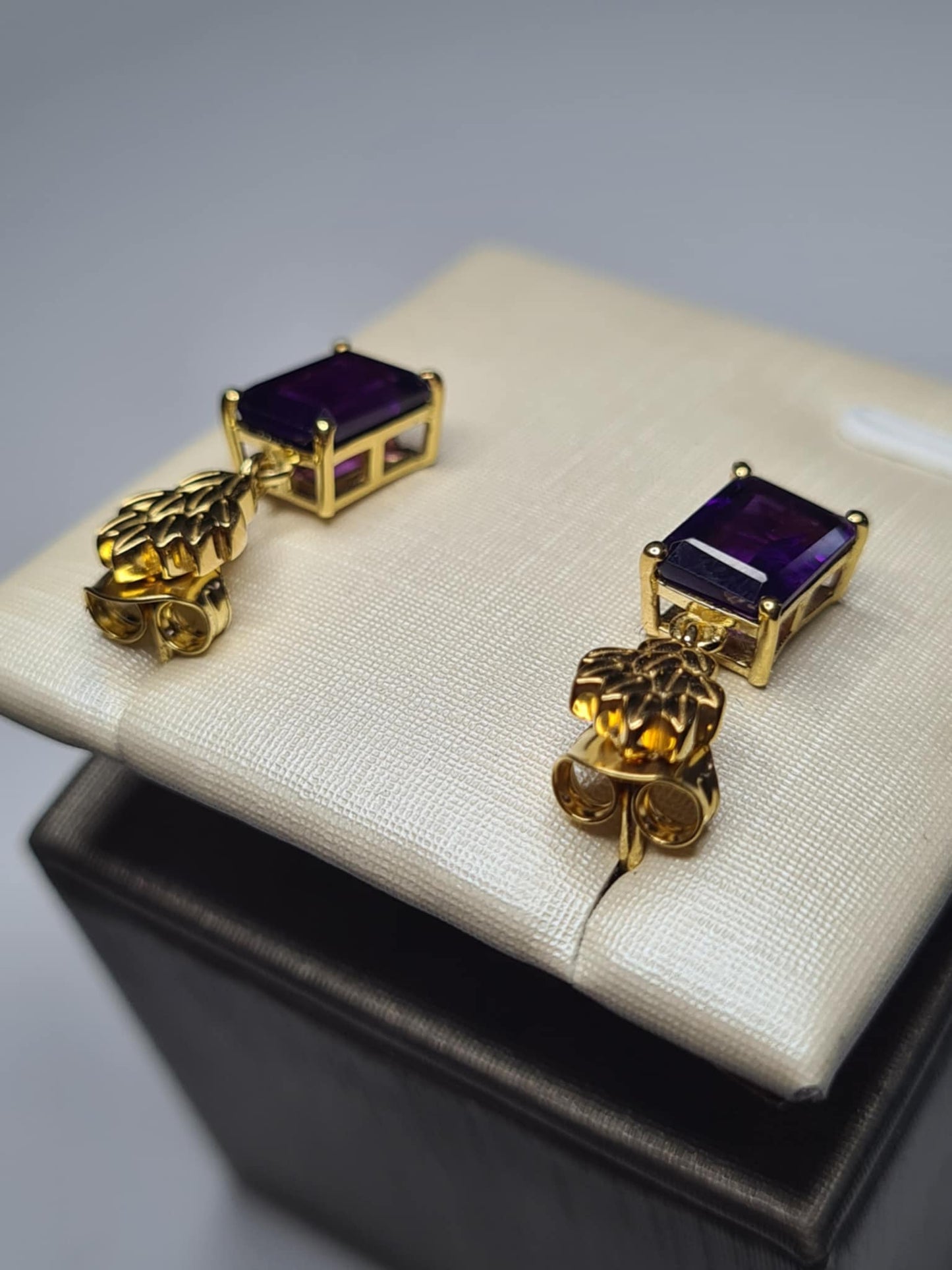 3.16ct AAA African Amethyst Dangling Earrings 18K Gold Overlay 925 Sterling Silver