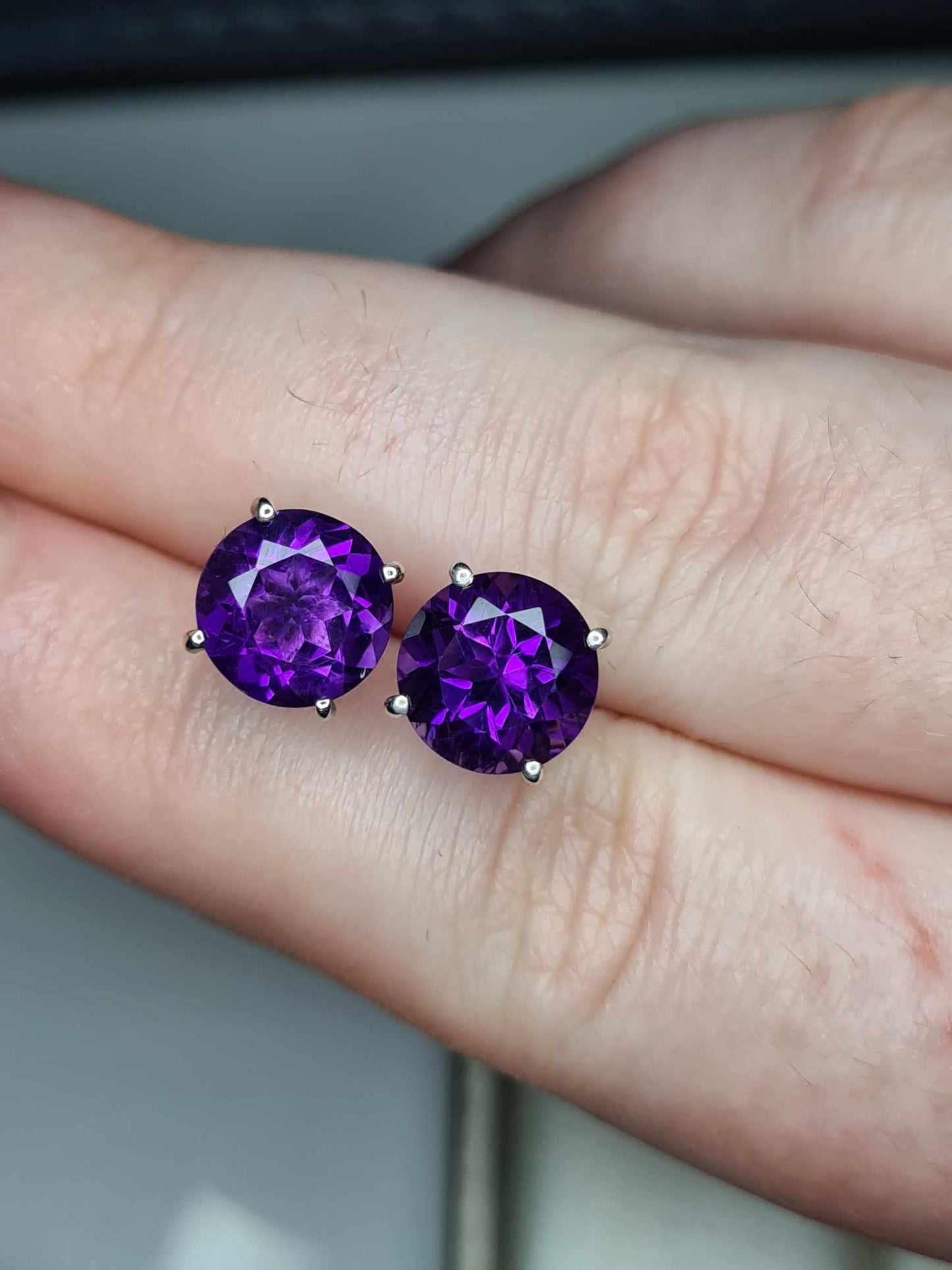 5ct AAA Amethyst Solitaire Earrings in Platinum Overlay 925 Sterling Silver