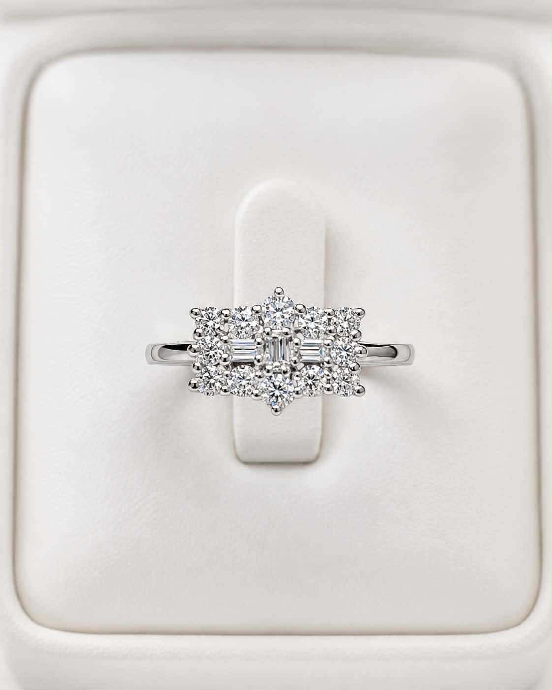 Moissanite Boat Ring in Platinum Overlay 925 Sterling Silver SIZE M